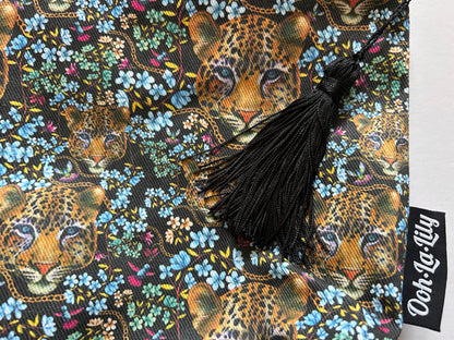 Lillian Leopard Large Zip Pouch (Black)