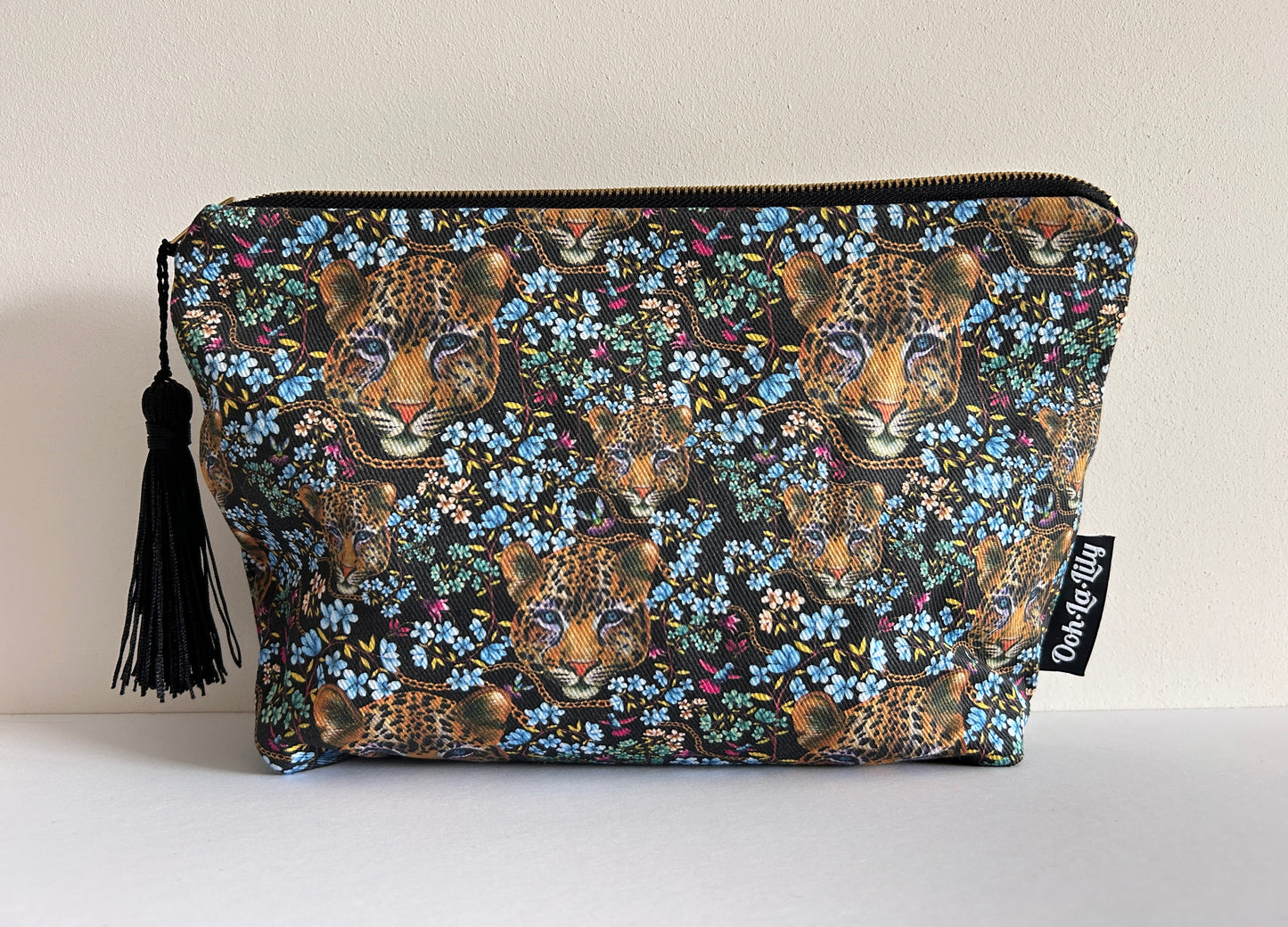 Lillian Leopard Large Zip Pouch (Black)