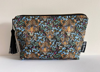 Lillian Leopard Large Zip Pouch (Black)