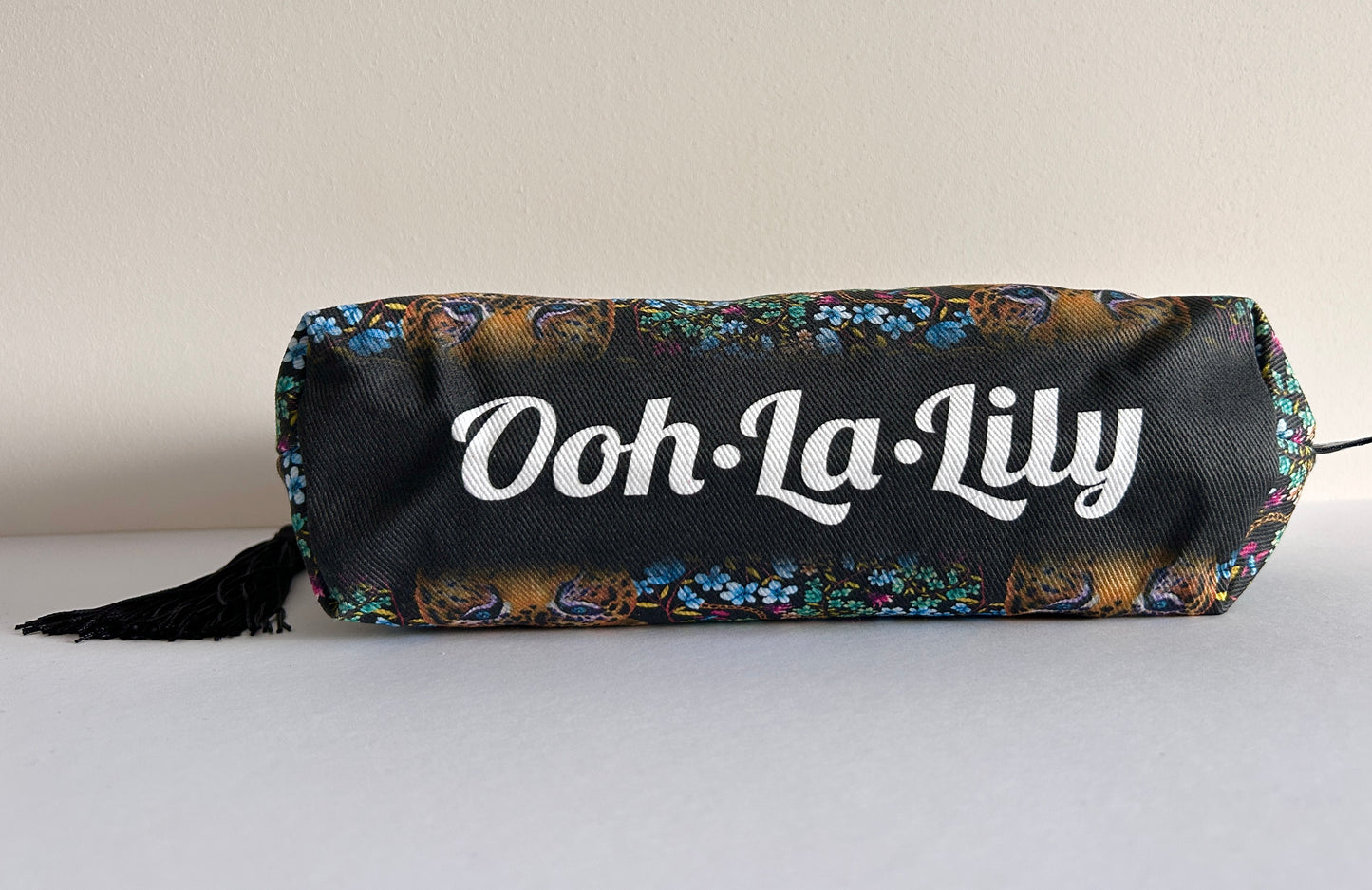 Lillian Leopard Large Zip Pouch (Black)